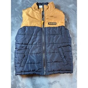 Timberland Kids Puffer Vest Size 3T Gold Black Zip Front Padded Outerwear